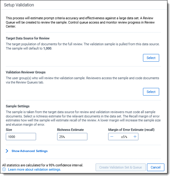 Click to expand Setup validation settings