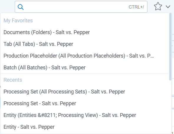 The Favorites menu which displays both a number of favorited tabs and recently visited tabs.