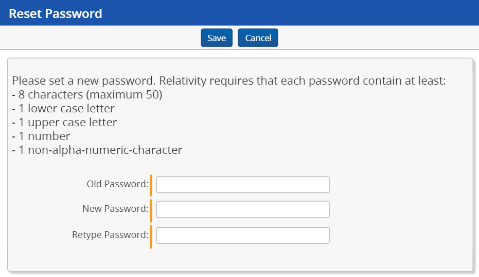The Reset Password menu