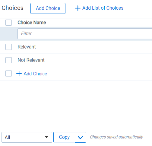The choices section with two choices added.