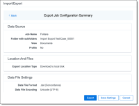 Export job configuration summary
