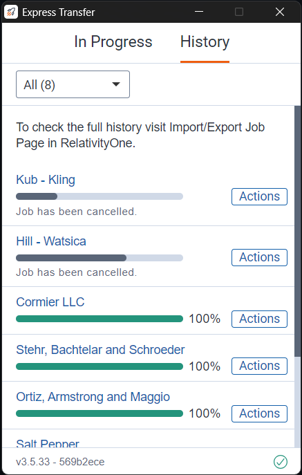 Express Transfer History tab
