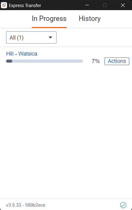 Express Transfer In Progress tab