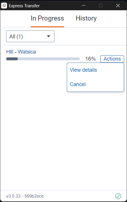 Express Transfer job View details action