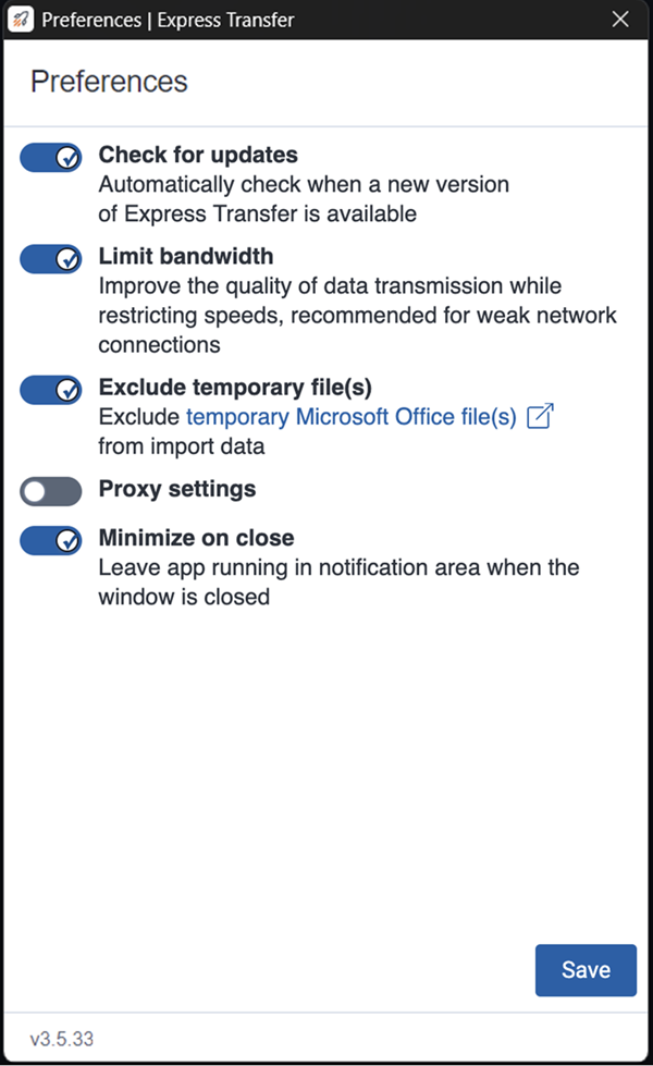 Express Transfer Preferences