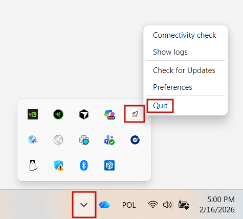 Quit option for Express Transfer in ssytem tray menu