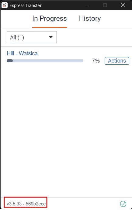 Express Transfer version number in In Progress tab