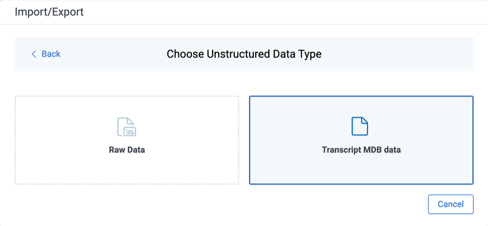 Choosing transcript MDB data import