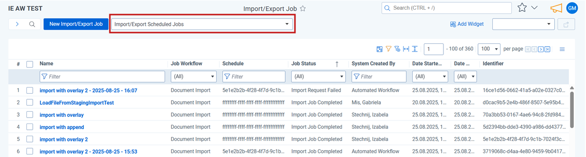 Import/Export Scheduled Jobs view