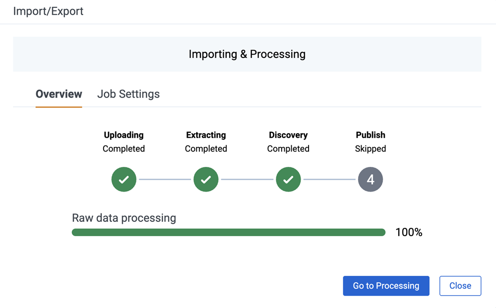 Overview tab of Importing raw data dialog