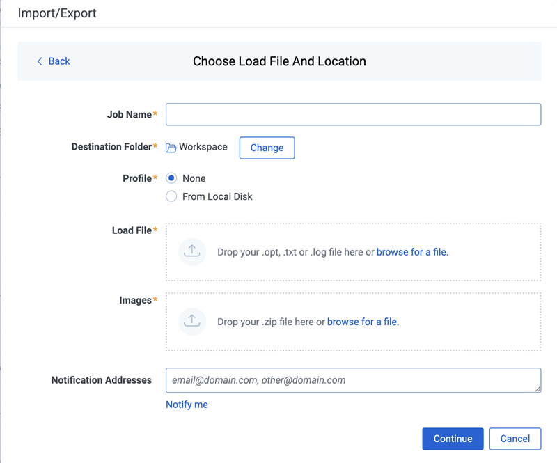 Choose load file and location