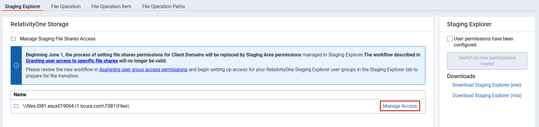 Manage Access button for a file share.