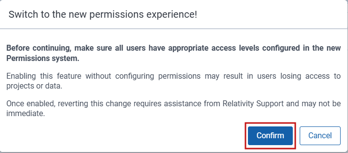 Window for confirming permission access configuration.