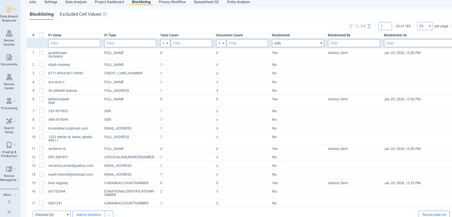 An image of the Blocklisting tab
