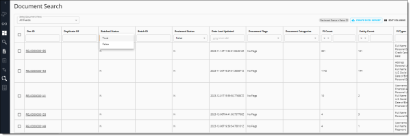 An image of the document search table and filter options.