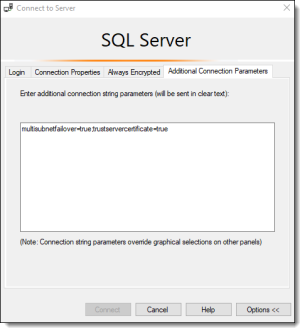 Connecting to the SQL Server additional parameter required.