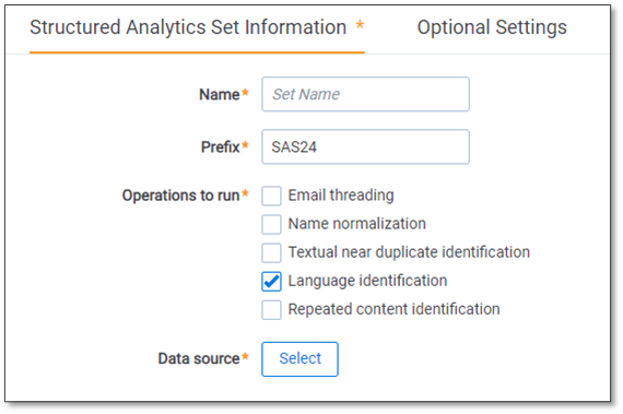 Structured Analytics Set settings