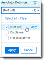 Select Not Set on the Annotator Decision column filter.