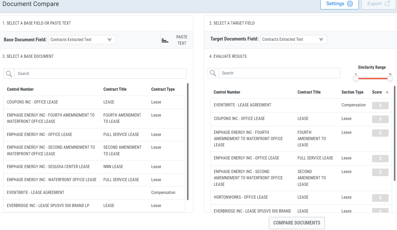An image of the Contracts Compare interface.
