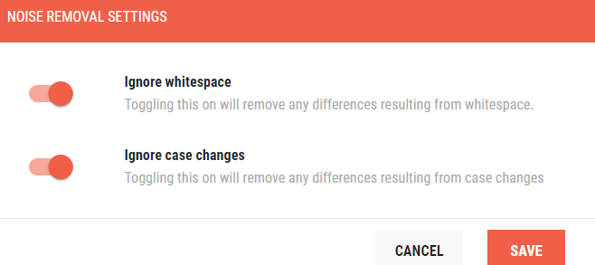 An image of Noise Removal Settings in the Compare interface.