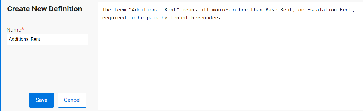 An image of the Create New Definition window in the Contracts Viewer.