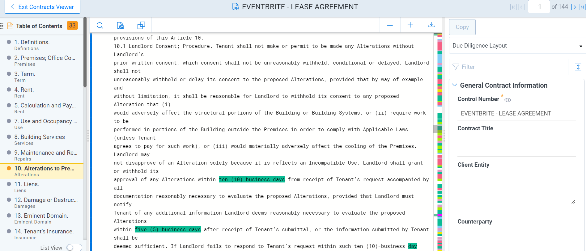An image of a contract's section displayed in the Contracts Viewer.