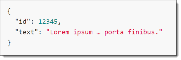 An image showing an example JSON request body.