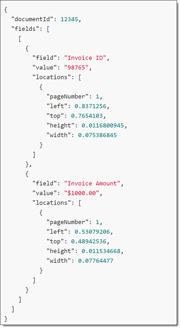 An image of an example API response.