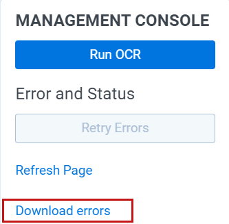 An image of the Management Console with the Download errors button selected.