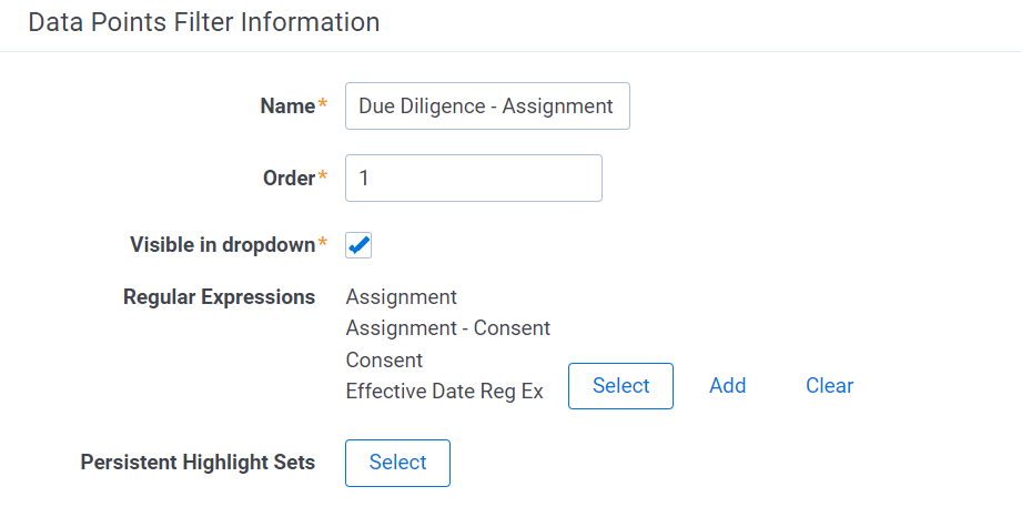 An image of the data points filter information page.
