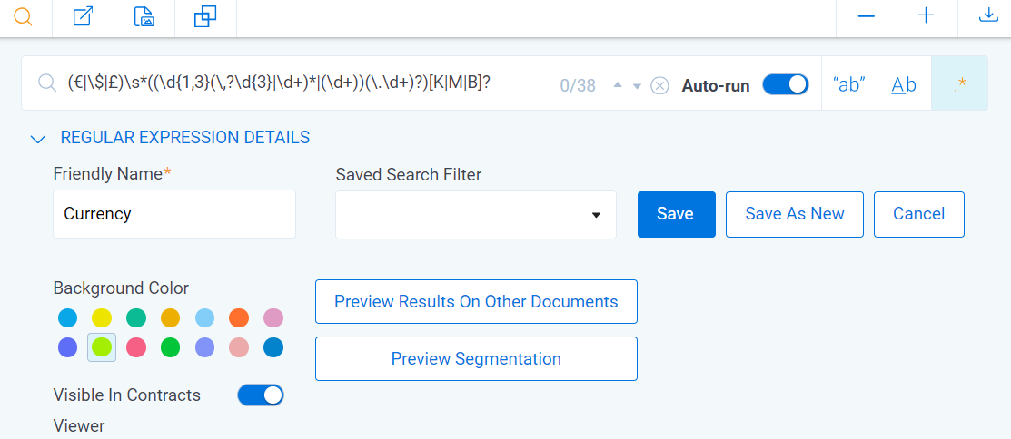 An image of the Regular Expressions Details section of the search bar, where you can edit regex.