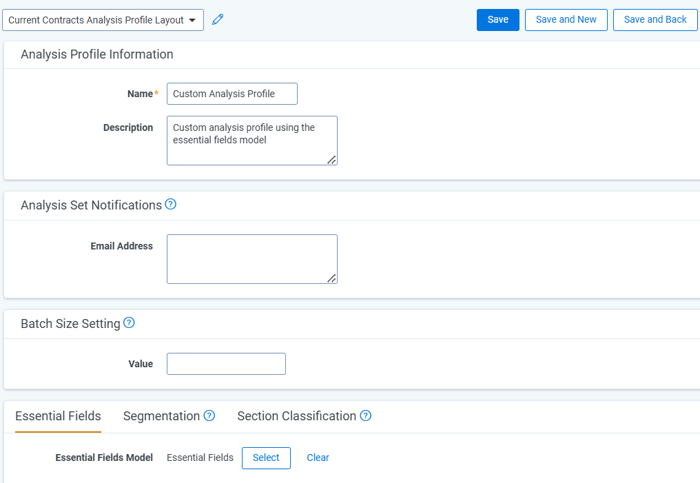 An image of New Contracts Analysis Profile options