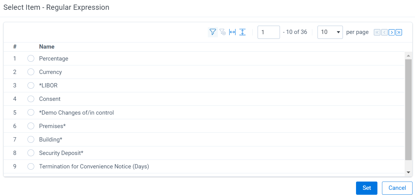 An image of the Select Regular Expression window.