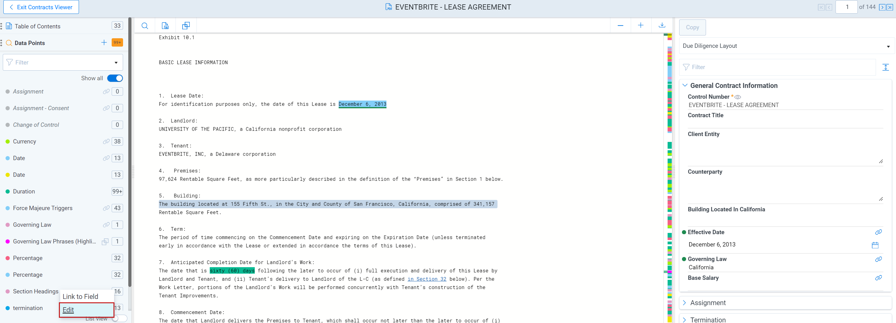 An image of the Edit button selected for the Section Headings data point.