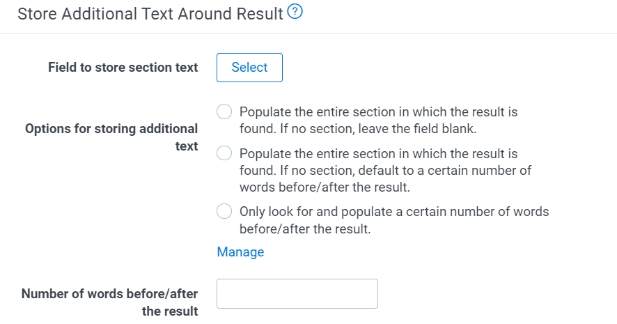 An image of the Store Additional Text Around Result section.
