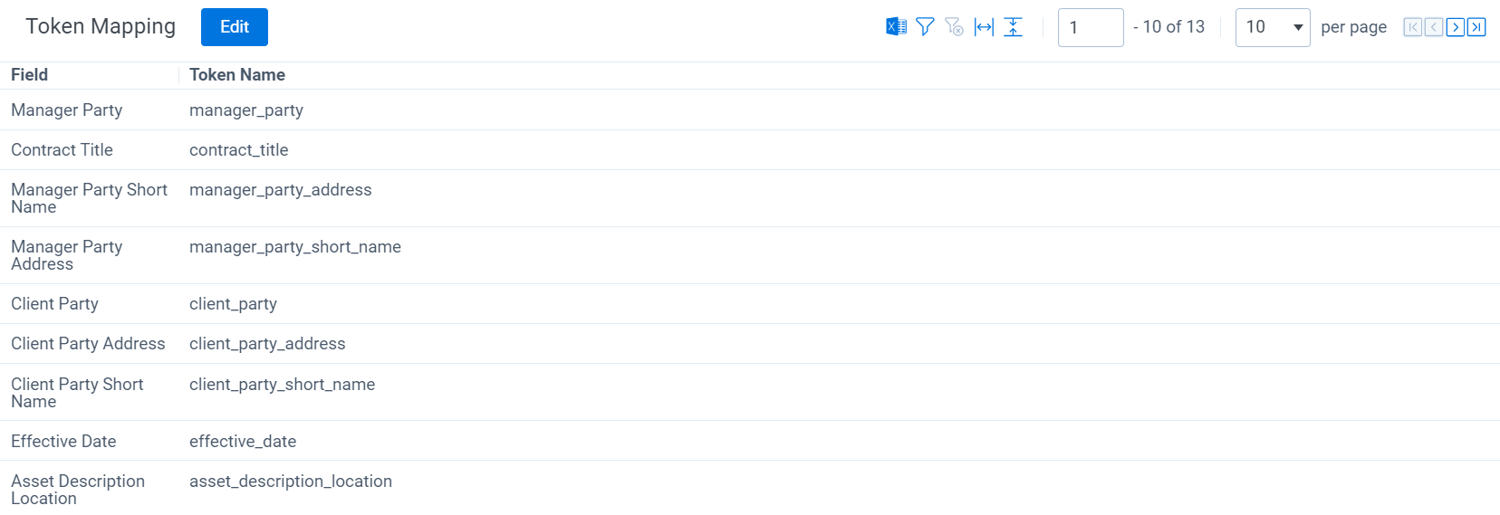An image of a completed Token Mapping list.