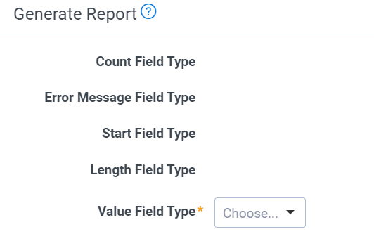 An image of the Generate Report section and Value Field Type selector.