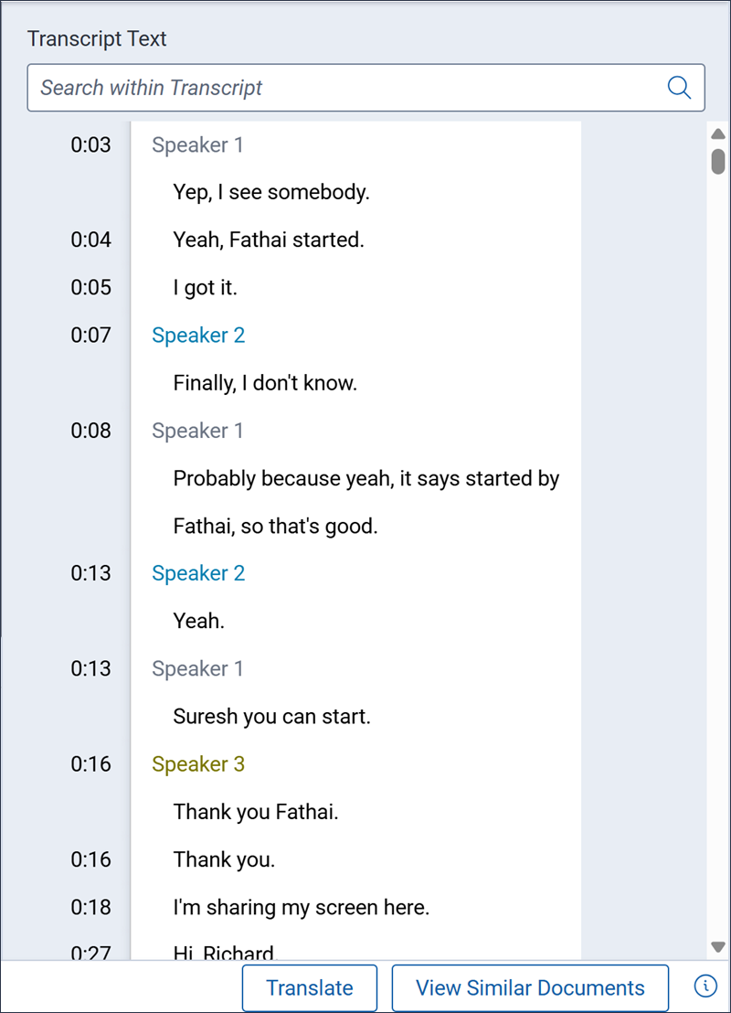 The Transcript Text panel