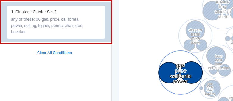 Example of selected clusters on the Circle Pack visualization panel