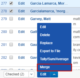 Selecting the Merge action