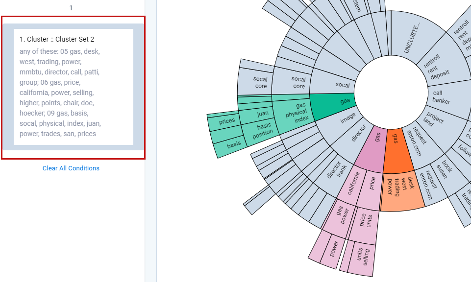 A cluster visualization with applied filters