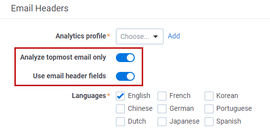 the two email header settings