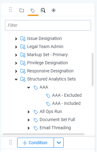 Structured analytics set fields within the Field Tree browser