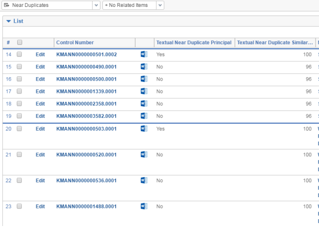 Textual Near Duplicates view