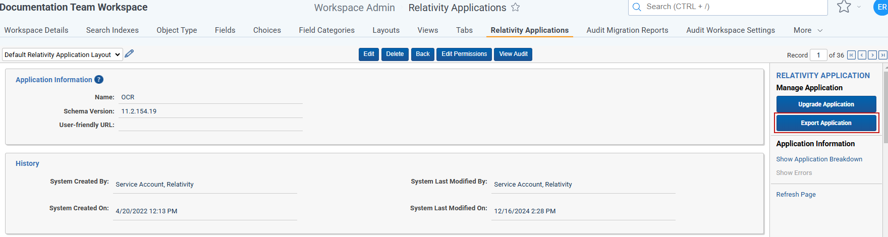 Export Application Button