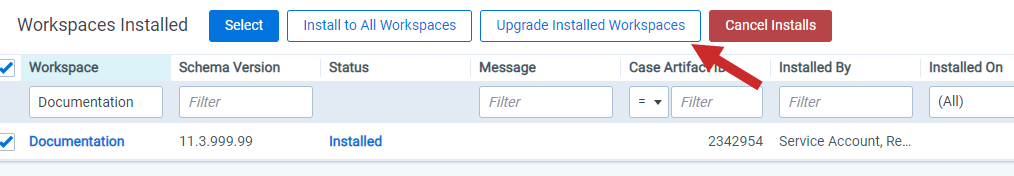 upgrade installed workspaces