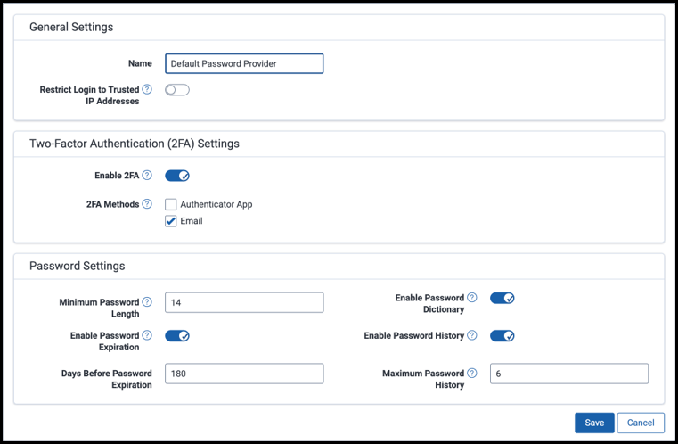 Window to edit Password Provider settings