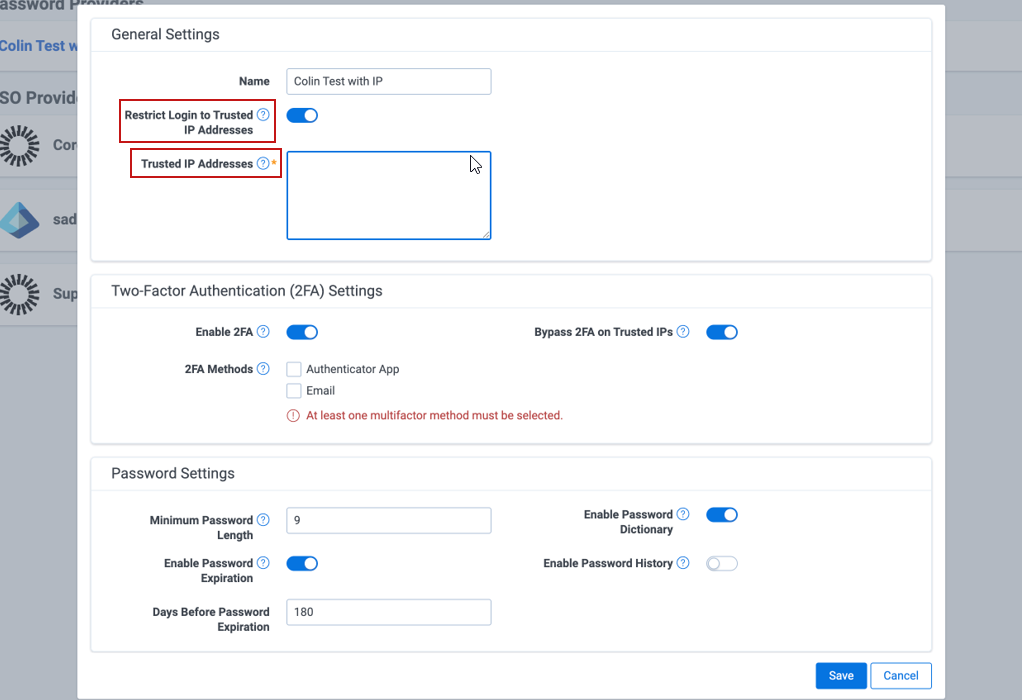 General Settings (Add trusted IP addresses)