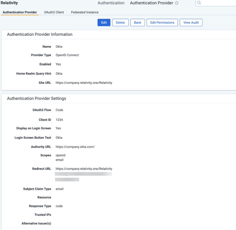 Authentication Provider Settings