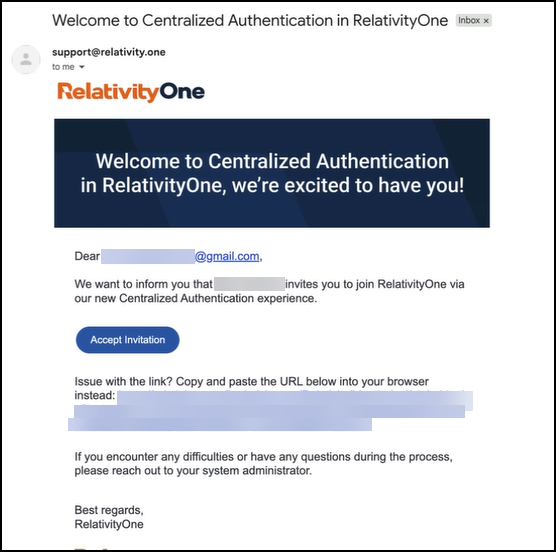 Invitation email